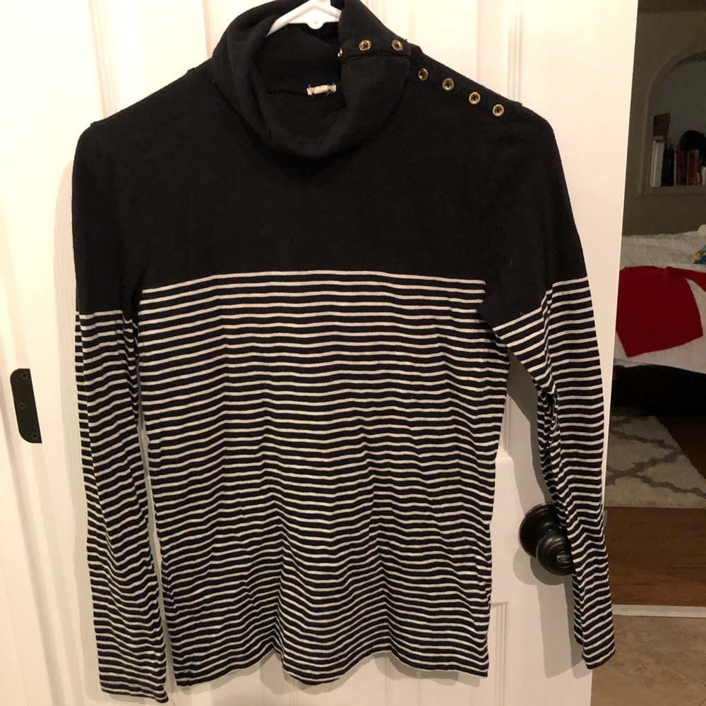 J crew cotton turtleneck with gold buttons